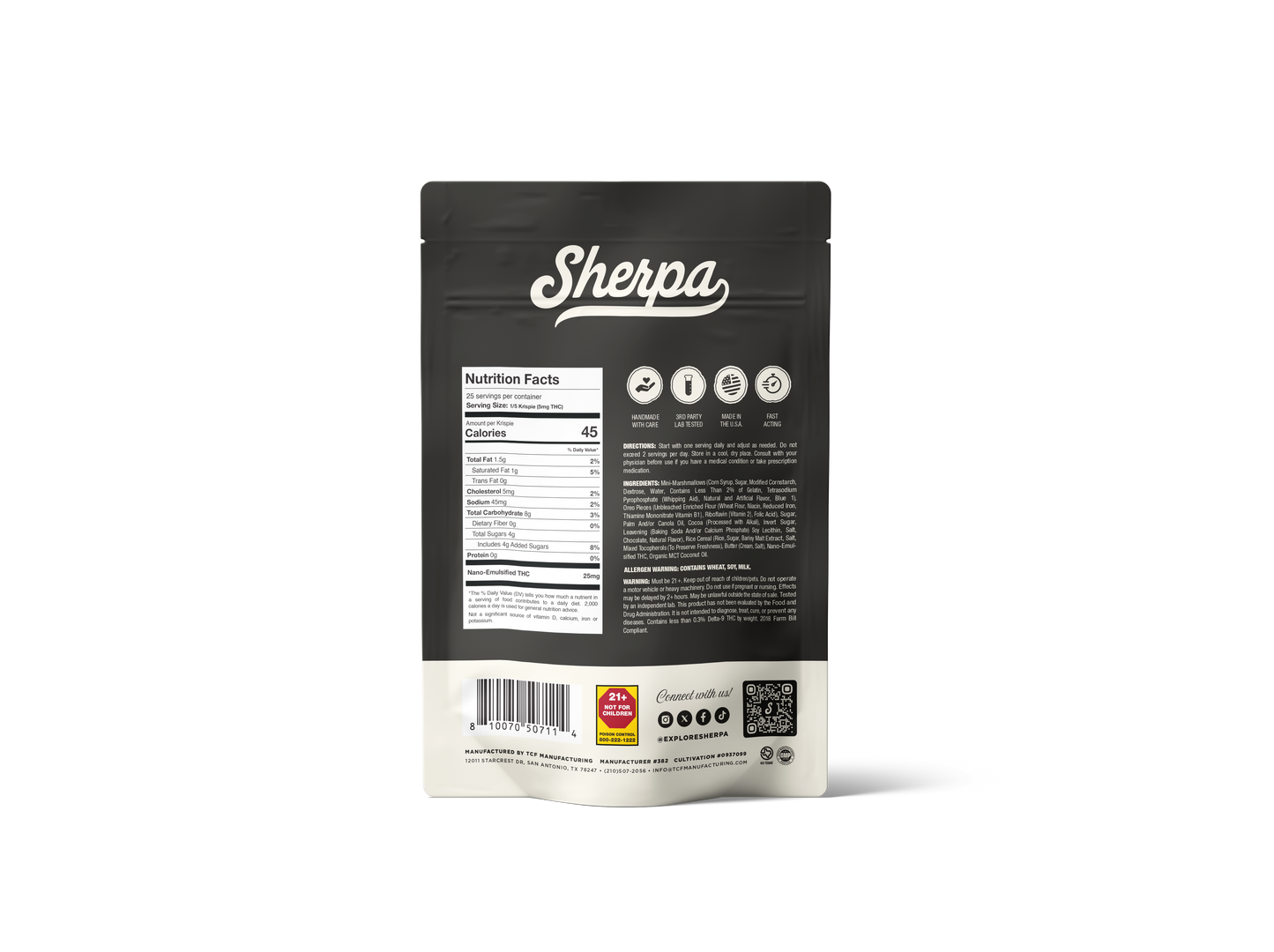 25mg THC Baked Krispies – Cookies & Cream - Sherpa 