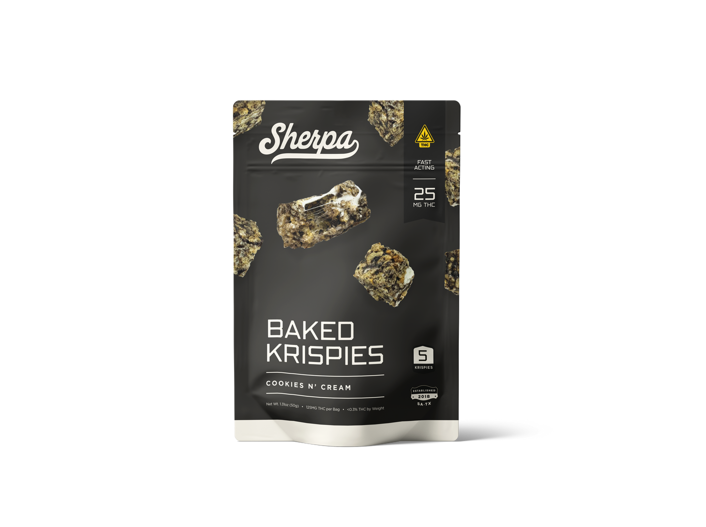 25mg THC Baked Krispies – Cookies & Cream - Sherpa 