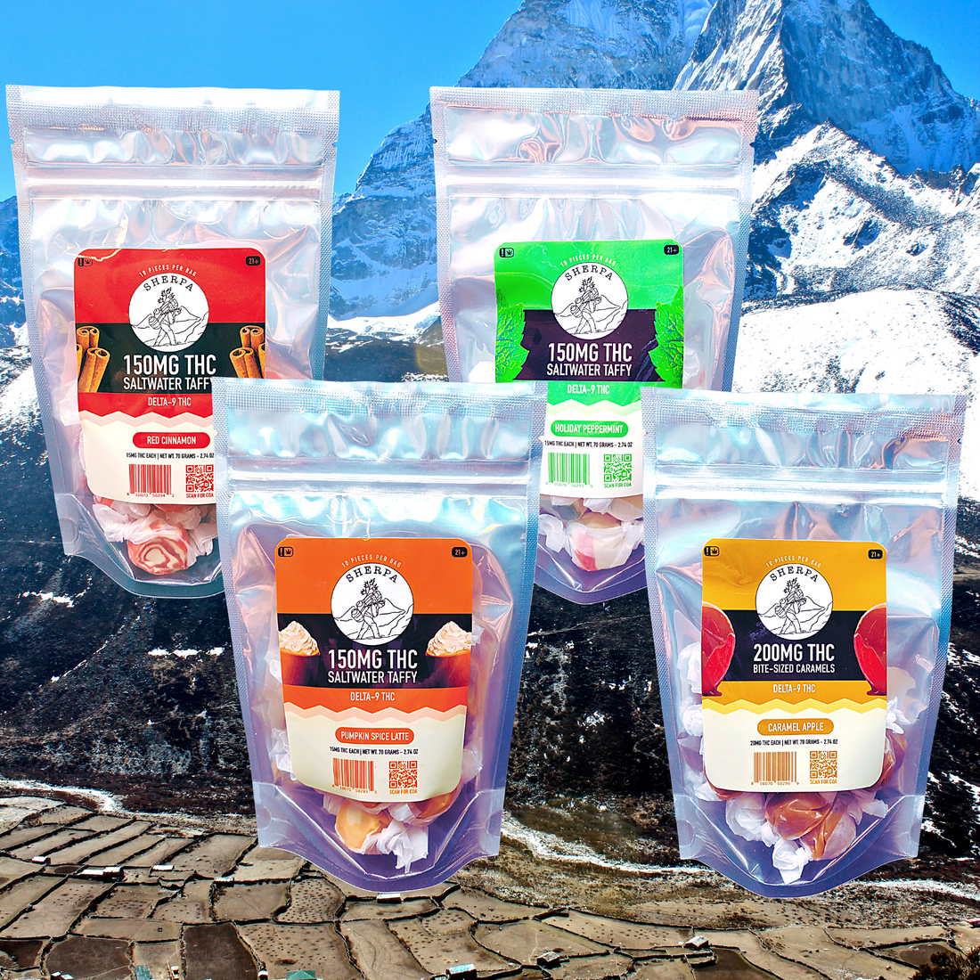 4PK SHERPA THC SEASONAL TAFFY - 150mg - 200mg - Sherpa THC